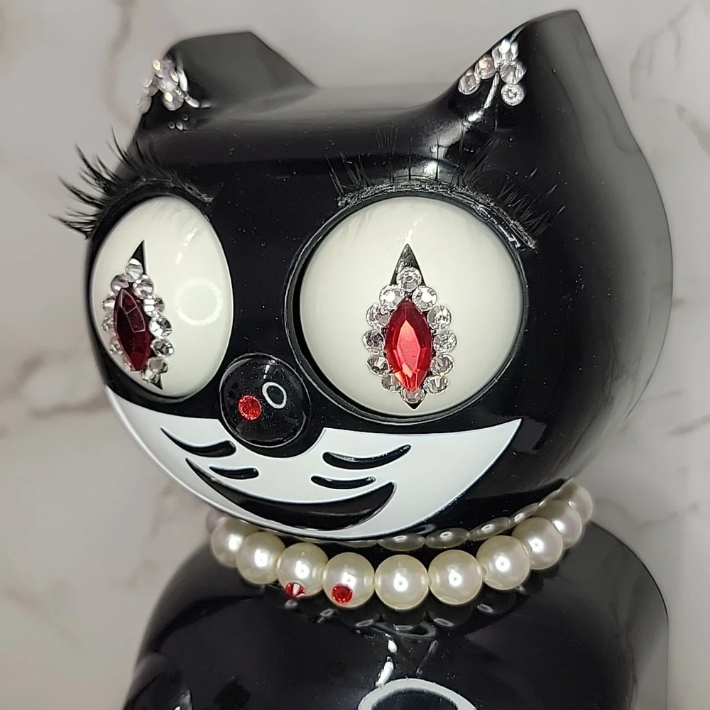 Black Jeweled Lady Kit-Cat Klock clock with red tail SUPER RARE - Picture 4 of 12